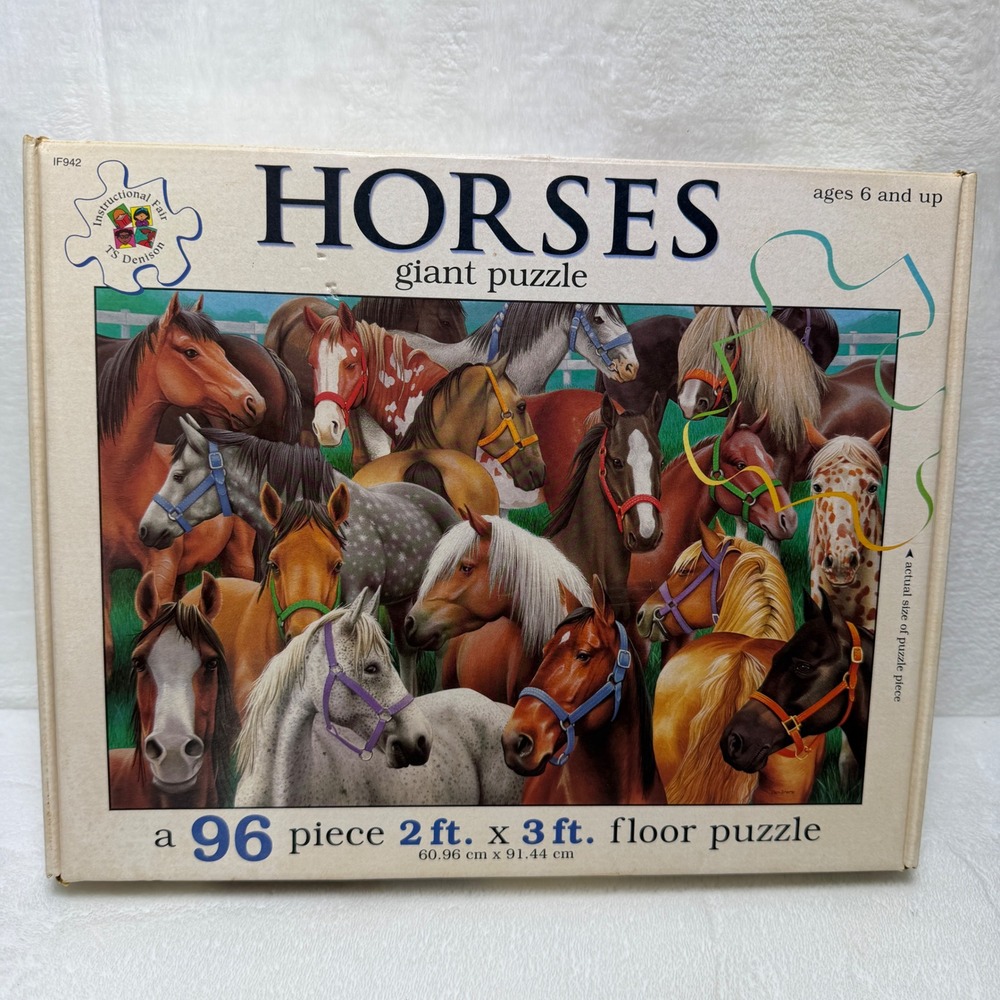 Horses 96 Piece Floor Puzzle Large Jigsaw Pieces for Kids Multicolor Equestrian
